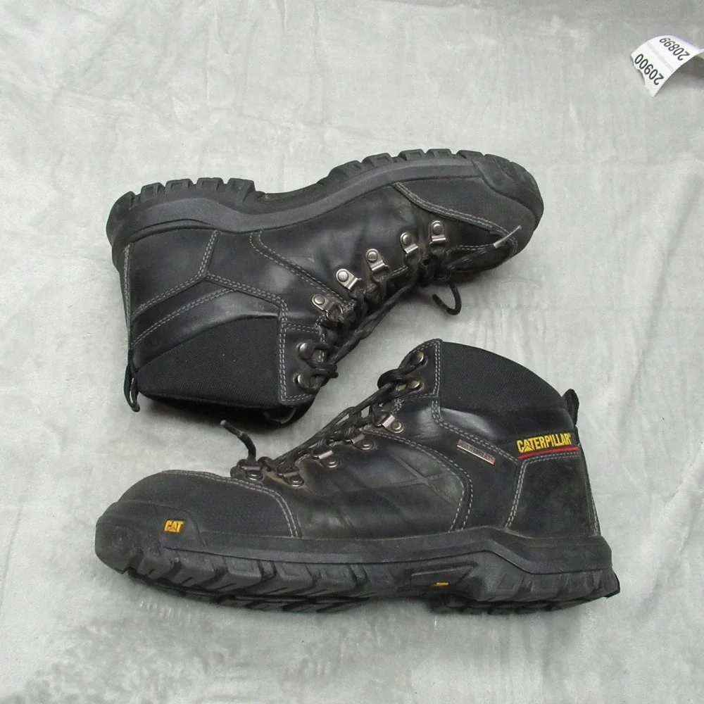 Caterpillar Men 10.5M‎ Wide Work Boots Black Steel Toe Leather Rugged Waterproof